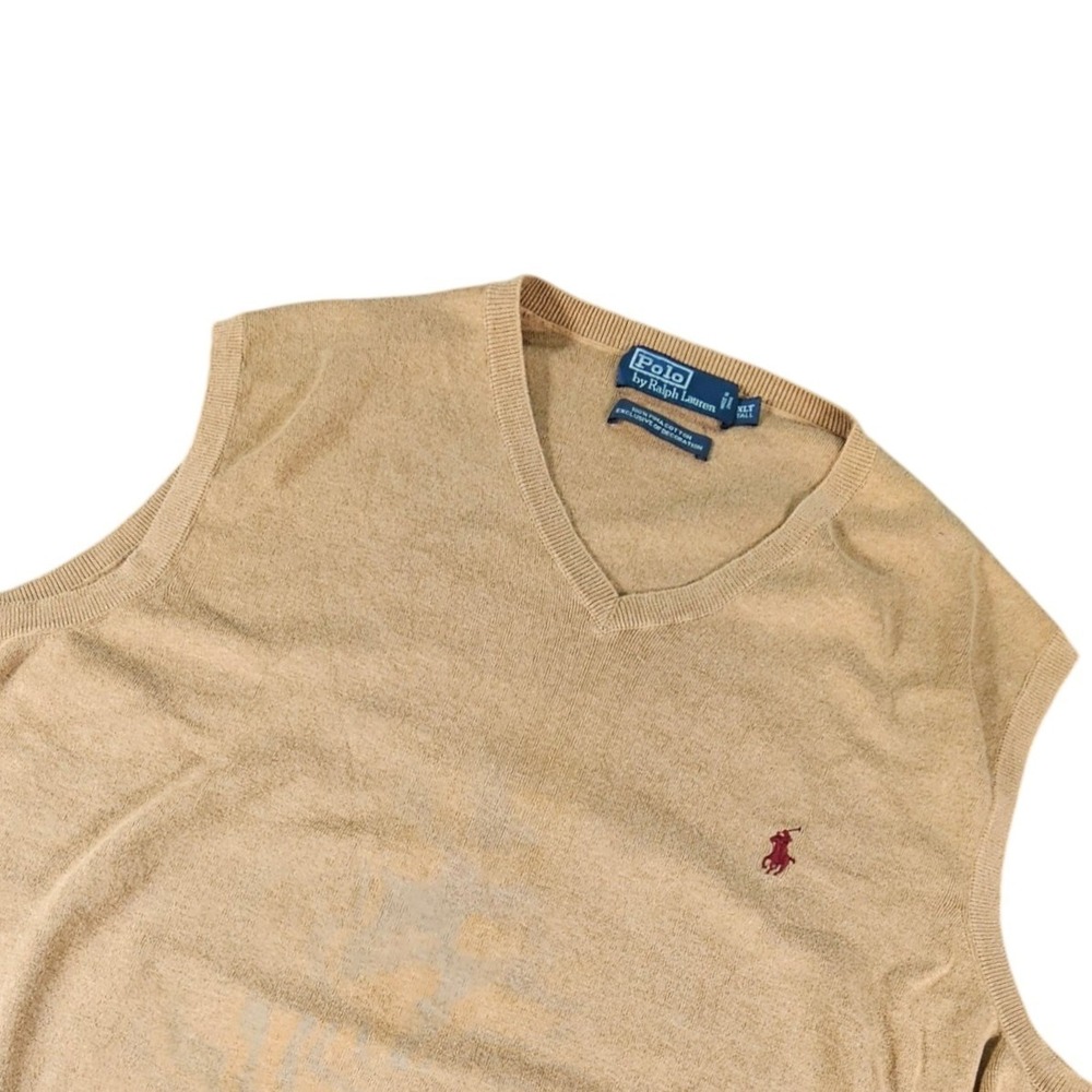 Polo Ralph Lauren Sweater Vest Mens XLT Tan Pima Cotton V-Neck Pony Logo